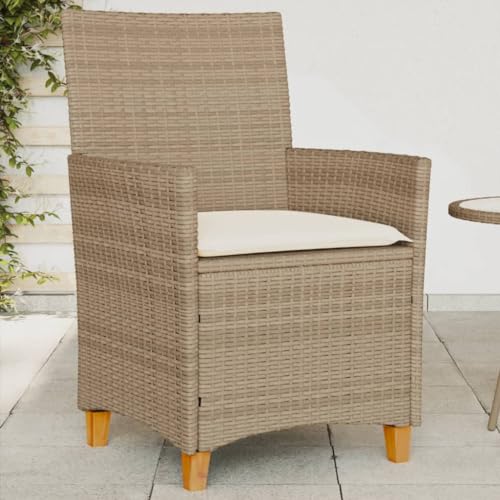 Gartenstühle mit Kissen, 2er Set, Outdoor Stühle für Balkon, Terrasse, Garten, Robust und langlebig, 59 x 61 x 90 cm Beige Poly Rattan Massivholz von SDWEHO7