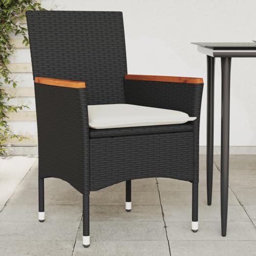 Gartenstühle mit Kissen, 2er Set, Outdoor Stühle mit Armlehnen für Garten, Hinterhof, Terrasse, Gute Witterungsbeständigkeit, 53 x 61 x 83 cm Schwarz Poly Rattan von SDWEHO7