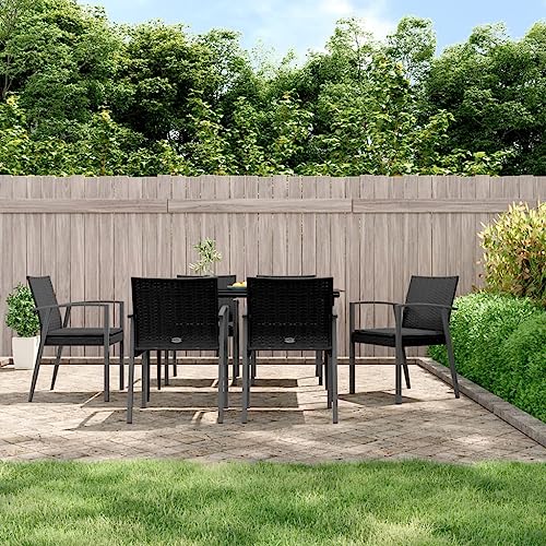Gartenstühle mit Kissen, 6er Set, Freizeitstuhl, Outdoor Stühle für Garten, Hinterhof, Terrasse, Gute Witterungsbeständigkeit, Schwarz 56,5x57x83cm Poly Rattan von SDWEHO7