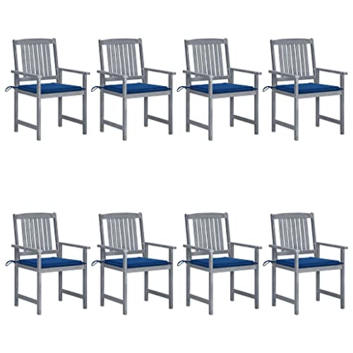 Gartenstühle mit Königsblau Kissen, 8er Set, Outdoor Stühle für Balkon, Terrasse, Garten, Robust und langlebig, 61 x 57 x 92 cm Massivholz Akazie Grau Gartenstühle mit Königsblau Kissen, 8er Set, Outdoor Stühle für Balkon, Terrasse, Garten, Robust und langlebig, 61 x 57 x 92 cm Massivholz Akazie Grau von SDWEHO7