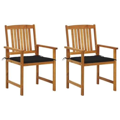 Gartenstühle mit Schwarz Kissen, 2er Set, Outdoor Stühle für Balkon, Terrasse, Garten, Robust und langlebig, 61 x 57 x 92 cm Massivholz Akazie Gartenstühle mit Schwarz Kissen, 2er Set, Outdoor Stühle für Balkon, Terrasse, Garten, Robust und langlebig, 61 x 57 x 92 cm Massivholz Akazie von SDWEHO7