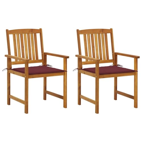 Gartenstühle mit Weinrot Kissen, 2er Set, Outdoor Stühle für Balkon, Terrasse, Garten, Robust und langlebig, 61 x 57 x 92 cm Massivholz Akazie von SDWEHO7