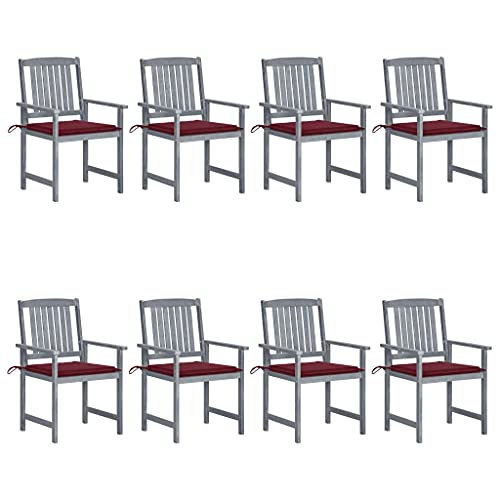 Gartenstühle mit Weinrot Kissen, 8er Set, Outdoor Stühle für Balkon, Terrasse, Garten, Robust und langlebig, 61 x 57 x 92 cm Massivholz Akazie Grau von SDWEHO7