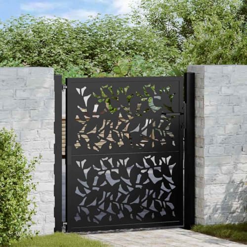 Gartentor mit Schloss und Schlüsseln, Zauntür, Hoftür, Robust und langlebig, Blatt-Design, 85 x 6 x 100 cm Schwarz Wetterfester Stahl Gartentor mit Schloss und Schlüsseln, Zauntür, Hoftür, Robust und langlebig, Blatt-Design, 85 x 6 x 100 cm Schwarz Wetterfester Stahl von SDWEHO7