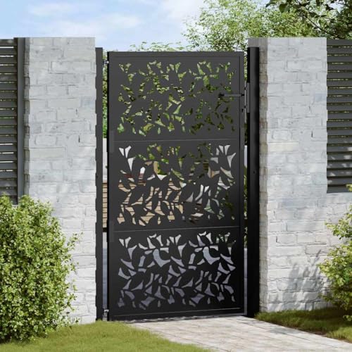 Gartentor mit Schloss und Schlüsseln, Zauntür, Hoftür, Robust und langlebig, Blatt-Design, 85 x 6 x 150 cm Schwarz Wetterfester Stahl Gartentor mit Schloss und Schlüsseln, Zauntür, Hoftür, Robust und langlebig, Blatt-Design, 85 x 6 x 150 cm Schwarz Wetterfester Stahl von SDWEHO7