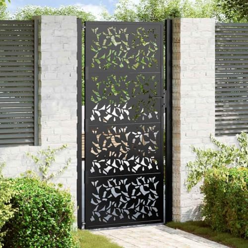 Gartentor mit Schloss und Schlüsseln, Zauntür, Hoftür, Robust und langlebig, Blatt-Design, 85 x 6 x 200 cm Schwarz Wetterfester Stahl Gartentor mit Schloss und Schlüsseln, Zauntür, Hoftür, Robust und langlebig, Blatt-Design, 85 x 6 x 200 cm Schwarz Wetterfester Stahl von SDWEHO7