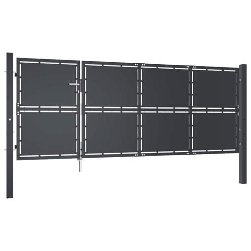 Gartentor mit Schloss und Türklinke, Zauntür, Gartenpforte, Hoftür, Sichtschutzzaun, Robust und langlebig, 350 x 6 x 125 cm Anthrazit Stahl von SDWEHO7