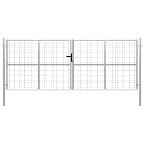Gartenzaun Tor mit Schloss Türklinke und 3 Schlüsseln, Zauntür, Gartentür, Hoftür, Robust und langlebig, 400 x 6 x 150 cm Silbern Verzinkter Stahl von SDWEHO7