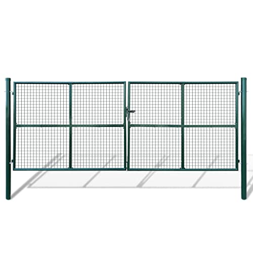 Gartenzaun Tor mit Schloss Türklinke und 3 Schlüsseln, Zauntür, Gartentür, Hoftür, Robust und langlebig, 400 x 7.8 x 150 cm Dunkelgrün Verzinkter Stahl von SDWEHO7