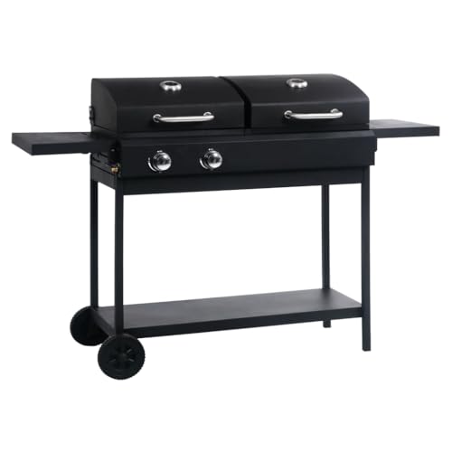 Gas- und Holzkohle-Grill mit 2 Brennern, Holzkohlegrillwagen mit 3 Regale & Rädern, Großer Stauraum, Leicht zu bewegen, 148,5 x 53 x 101,5 cm Schwarz Stahl Gas- und Holzkohle-Grill mit 2 Brennern, Holzkohlegrillwagen mit 3 Regale & Rädern, Großer Stauraum, Leicht zu bewegen, 148,5 x 53 x 101,5 cm Schwarz Stahl von SDWEHO7
