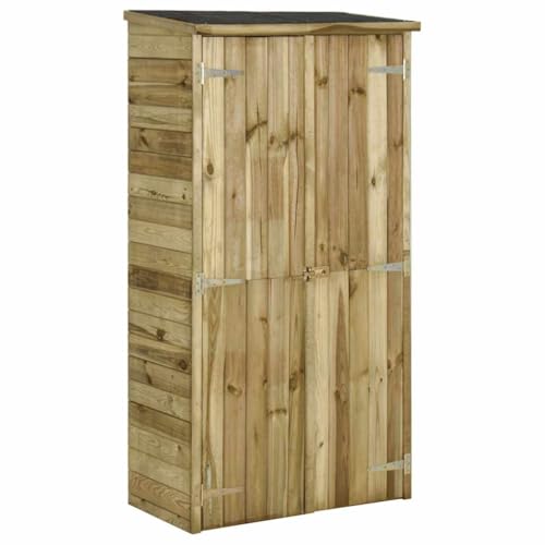 Geräteschuppen Mit 3 Regalböden und großen Fach bietet, Geräteschrank für Terrasse, Garten, Hinterhof, Hohe Witterungsbeständigkeit, Kiefernholz 85 x 48 x 177 cm von SDWEHO7