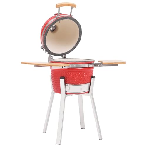 Kamado-Grill und Smoker Keramik mit 2 Regale, Keramikgrill mit Thermometer und Belüftungsöffnungen, Grillen, Kochen & Backen, 76 x 76 cm Rot Keramik von SDWEHO7
