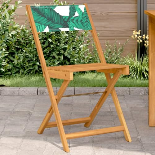Klappbar Bistrostühle 2er Set, Freizeitstuhl, Outdoor Stühle für Garten, Hinterhof, Terrasse, Robust und langlebig, 41 x 52,5 x 80 cm Blattmuster Stoff und Massivholz von SDWEHO7