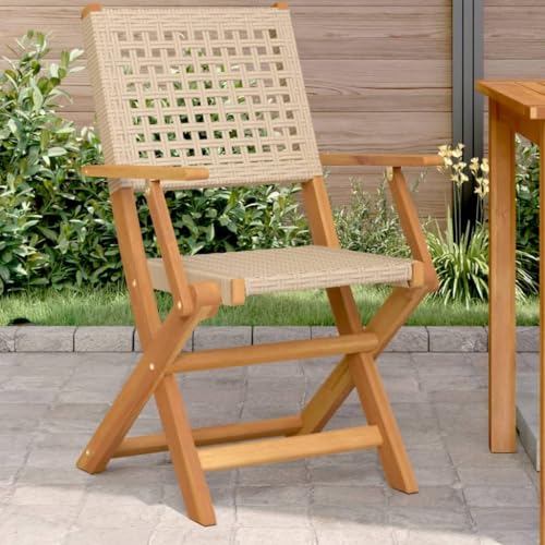 Klappbar Gartenstühle 2er Set, Freizeitstuhl, Outdoor Stühle für Garten, Hinterhof, Terrasse, Robust und langlebig, 54 x 57 x 91 cm Akazie und Beige Poly Rattan Klappbar Gartenstühle 2er Set, Freizeitstuhl, Outdoor Stühle für Garten, Hinterhof, Terrasse, Robust und langlebig, 54 x 57 x 91 cm Akazie und Beige Poly Rattan von SDWEHO7