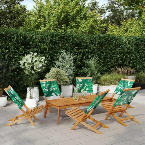 Klappbar Gartenstühle 6er Set, Outdoor Stühle für Garten, Hinterhof, Terrasse, Robust und langlebig, 41 x 72 x 68 cm Blattmuster Stoff und Massivholz Klappbar Gartenstühle 6er Set, Outdoor Stühle für Garten, Hinterhof, Terrasse, Robust und langlebig, 41 x 72 x 68 cm Blattmuster Stoff und Massivholz von SDWEHO7