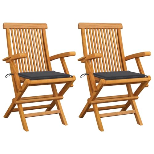 Klappbar Gartenstühle mit Anthrazit Kissen, 2er Set, Outdoor Stühle für Balkon, Terrasse, Patio, Robust und langlebig, 55 x 60 x 89 cm Massivholz Teak von SDWEHO7
