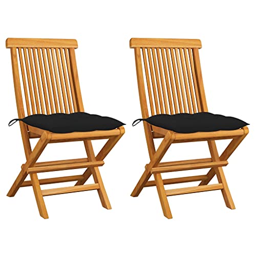 Klappbar Gartenstühle mit Schwarz Kissen, 2er Set, Outdoor Stühle für Balkon, Terrasse, Patio, Robust und langlebig, 47 x 60 x 89 cm Massivholz Teak Klappbar Gartenstühle mit Schwarz Kissen, 2er Set, Outdoor Stühle für Balkon, Terrasse, Patio, Robust und langlebig, 47 x 60 x 89 cm Massivholz Teak von SDWEHO7