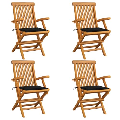 Klappbar Gartenstühle mit Schwarz Kissen, 4er Set, Outdoor Stühle für Balkon, Terrasse, Patio, Robust und langlebig, 55 x 60 x 89 cm Massivholz Teak Klappbar Gartenstühle mit Schwarz Kissen, 4er Set, Outdoor Stühle für Balkon, Terrasse, Patio, Robust und langlebig, 55 x 60 x 89 cm Massivholz Teak von SDWEHO7