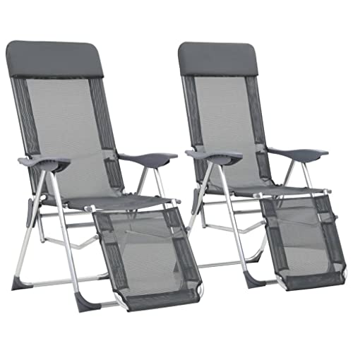 Klappbare Liegestühle mit Fußteil 2er Set, Outdoor Stühle mit Verstellbarer Rückenlehne für Garten, Hinterhof, Patio, Camping, 58 x 78 x 114 cm Grau Textilene von SDWEHO7
