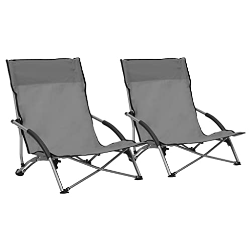 Klappbare Strandstühle 2er Set, Sonnenliege, Outdoor Stühle für Am Pool, Balkon, Terrasse, Gute Witterungsbeständigkeit, 55,5 x 65,5 x 66 cm Grau Stoff und Stahl von SDWEHO7