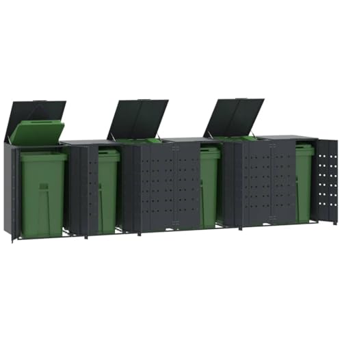 Mülltonnenbox mit Deckel & 6 Doppeltüren für 6 Tonnen, Tonnenhaus, robust, langlebig und verrottungsbeständig, Anthrazit 414x79x117 cm Stahl von SDWEHO7