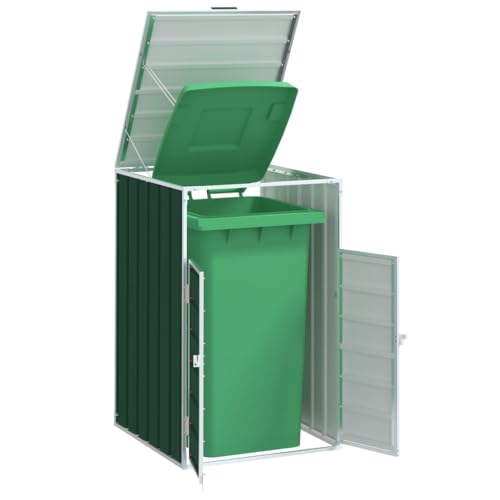 Mülltonnenbox mit Deckel & Doppeltür für 1 Tonnen, abschließbar, robust, langlebig und verrottungsbeständig, Grün 72x81x115 cm Stahl von SDWEHO7