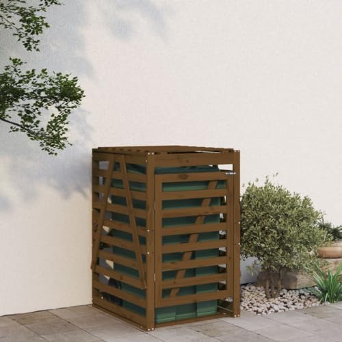 Mülltonnenbox mit Deckel & öffnende Tür, Mülltonnenschuppen für 1 Tonne, abschließbar, Robust und langlebig, Honigbraun 84x90x128,5 cm Massivholz Kiefer von SDWEHO7
