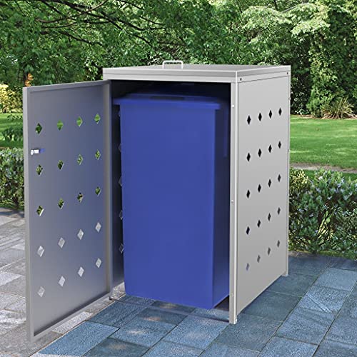 Mülltonnenbox mit Deckel & öffnende Tür für 1 Tonne, Mülltonnenschuppen für Veranda, Hinterhof, Terrasse, abschließbar, Robust und langlebig, 69 x 77,5 x 115 cm 240 L Edelstahl von SDWEHO7