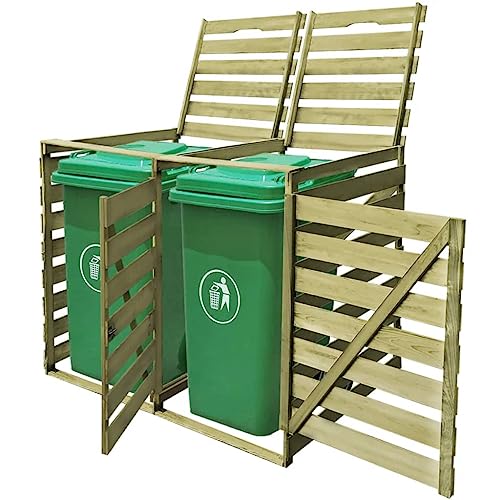 Mülltonnenbox mit Zwei aufklappbare Deckel & Zwei öffnende Türen, Mülltonnenschuppen für 2 Tonnen, abschließbar, Robust und langlebig, 142 x 92 x 120 cm 240 L Imprägniertes Holz von SDWEHO7