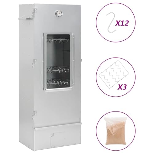 Räucherofen mit Hackschnitzel & 12 S-förmige Haken, Räucherschrank mit Sichtfenster & Thermometer, Rostfrei, 44,5x29x110 cm Verzinkter Stahl von SDWEHO7