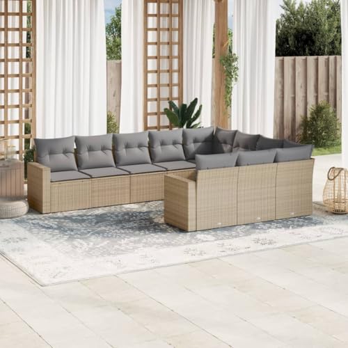 10er-Set Gartenmöbel, Outdoor Sitzgruppe mit Auflagen, Balkonmöbel Balkonset Terrassenmöbel Garten Lounge Set, Beige Poly Rattan von SDWEHO7