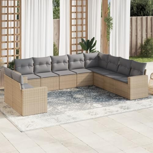 10er-Set Gartenmöbel, Outdoor Sitzgruppe mit Auflagen, Balkonmöbel Balkonset Terrassenmöbel Garten Lounge Set, Beige Poly Rattan 10er-Set Gartenmöbel, Outdoor Sitzgruppe mit Auflagen, Balkonmöbel Balkonset Terrassenmöbel Garten Lounge Set, Beige Poly Rattan von SDWEHO7