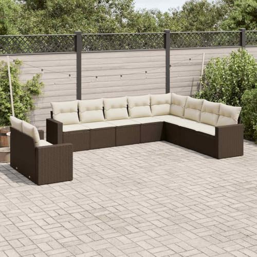 SDWEHO7 10er-Set Gartenmöbel, Outdoor Sitzgruppe mit Auflagen, Balkonmöbel Balkonset Terrassenmöbel Garten Lounge Set, Braun Poly Rattan von SDWEHO7