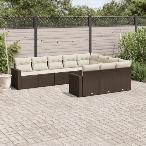 SDWEHO7 10er-Set Gartenmöbel, Outdoor Sitzgruppe mit Auflagen, Balkonmöbel Balkonset Terrassenmöbel Garten Lounge Set, Braun Poly Rattan von SDWEHO7