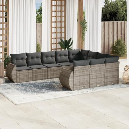 SDWEHO7 10er-Set Gartenmöbel, Outdoor Sitzgruppe mit Auflagen, Balkonmöbel Balkonset Terrassenmöbel Garten Lounge Set, Grau Poly Rattan SDWEHO7 10er-Set Gartenmöbel, Outdoor Sitzgruppe mit Auflagen, Balkonmöbel Balkonset Terrassenmöbel Garten Lounge Set, Grau Poly Rattan von SDWEHO7