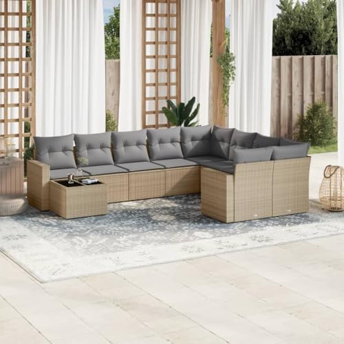 10er-Set Gartenmöbel, Outdoor Sitzgruppe mit Auflagen & Tisch, Balkonmöbel Balkonset Terrassenmöbel Garten Lounge Set, Beige Poly Rattan 10er-Set Gartenmöbel, Outdoor Sitzgruppe mit Auflagen & Tisch, Balkonmöbel Balkonset Terrassenmöbel Garten Lounge Set, Beige Poly Rattan von SDWEHO7