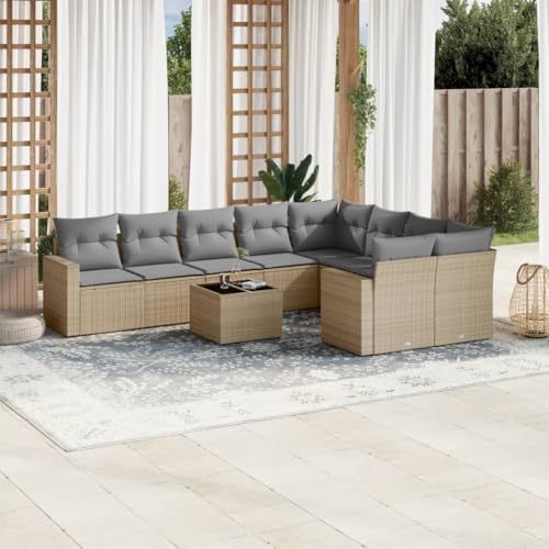 10er-Set Gartenmöbel, Outdoor Sitzgruppe mit Auflagen & Tisch, Balkonmöbel Balkonset Terrassenmöbel Garten Lounge Set, Beige Poly Rattan 10er-Set Gartenmöbel, Outdoor Sitzgruppe mit Auflagen & Tisch, Balkonmöbel Balkonset Terrassenmöbel Garten Lounge Set, Beige Poly Rattan von SDWEHO7