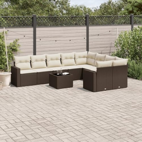 SDWEHO7 10er-Set Gartenmöbel, Outdoor Sitzgruppe mit Auflagen & Tisch, Balkonmöbel Balkonset Terrassenmöbel Garten Lounge Set, Braun Poly Rattan von SDWEHO7