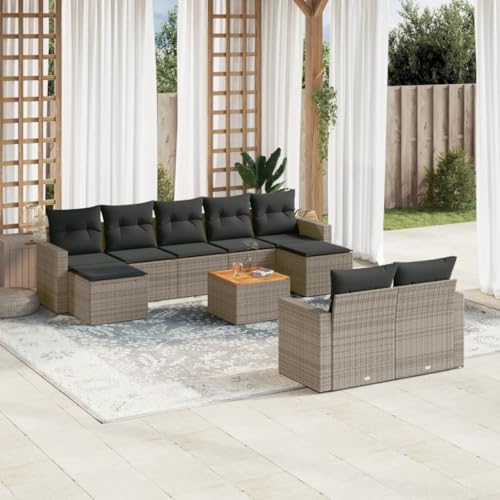 SDWEHO7 10er-Set Gartenmöbel, Outdoor Sitzgruppe mit Auflagen & Tisch, Balkonmöbel Balkonset Terrassenmöbel Garten Lounge Set, Grau Poly Rattan von SDWEHO7
