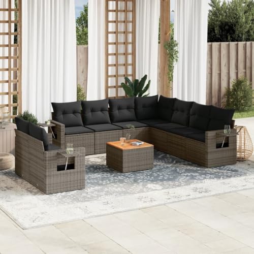 SDWEHO7 10er-Set Gartenmöbel, Outdoor Sitzgruppe mit Auflagen & Tisch, Balkonmöbel Balkonset Terrassenmöbel Garten Lounge Set, Grau Poly Rattan von SDWEHO7