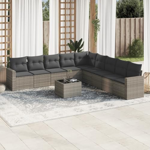 SDWEHO7 10er-Set Gartenmöbel, Outdoor Sitzgruppe mit Auflagen & Tisch, Balkonmöbel Balkonset Terrassenmöbel Garten Lounge Set, Grau Poly Rattan von SDWEHO7