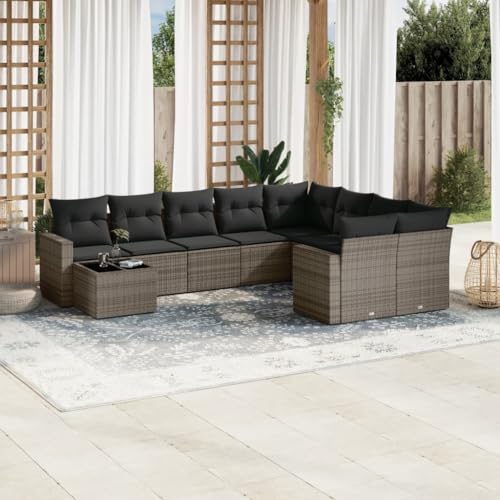 SDWEHO7 10er-Set Gartenmöbel, Outdoor Sitzgruppe mit Auflagen & Tisch, Balkonmöbel Balkonset Terrassenmöbel Garten Lounge Set, Grau Poly Rattan von SDWEHO7