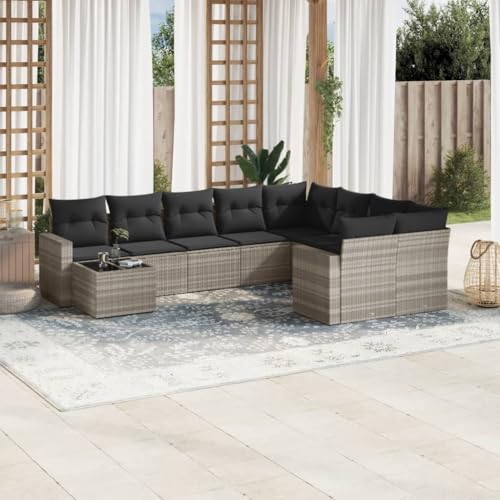 SDWEHO7 10er-Set Gartenmöbel, Outdoor Sitzgruppe mit Auflagen & Tisch, Balkonmöbel Balkonset Terrassenmöbel Garten Lounge Set, Hellgrau Poly Rattan SDWEHO7 10er-Set Gartenmöbel, Outdoor Sitzgruppe mit Auflagen & Tisch, Balkonmöbel Balkonset Terrassenmöbel Garten Lounge Set, Hellgrau Poly Rattan von SDWEHO7