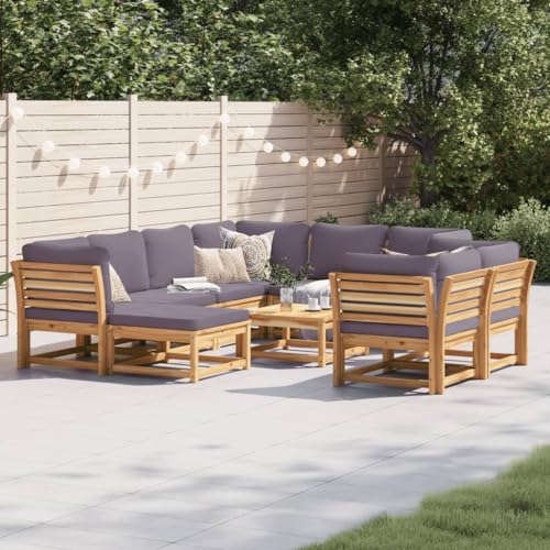 SDWEHO7 10er-Set Gartenmöbel, Outdoor Sitzgruppe mit Auflagen & Tisch, Balkonmöbel Balkonset Terrassenmöbel Garten Lounge Set, Massivholz Akazie von SDWEHO7
