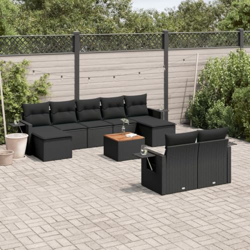 SDWEHO7 10er-Set Gartenmöbel, Outdoor Sitzgruppe mit Auflagen & Tisch, Balkonmöbel Balkonset Terrassenmöbel Garten Lounge Set, Schwarz Poly Rattan von SDWEHO7
