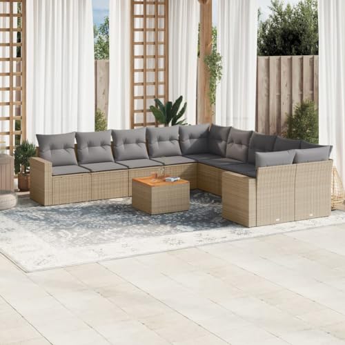 11er-Set Gartenmöbel, Outdoor Sitzgruppe mit Auflagen & Tisch, Balkonmöbel Balkonset Terrassenmöbel Garten Lounge Set, Beige Poly Rattan 11er-Set Gartenmöbel, Outdoor Sitzgruppe mit Auflagen & Tisch, Balkonmöbel Balkonset Terrassenmöbel Garten Lounge Set, Beige Poly Rattan von SDWEHO7