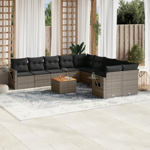 SDWEHO7 11er-Set Gartenmöbel, Outdoor Sitzgruppe mit Auflagen & Tisch, Balkonmöbel Balkonset Terrassenmöbel Garten Lounge Set, Grau Poly Rattan von SDWEHO7