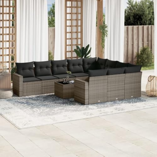 SDWEHO7 11er-Set Gartenmöbel, Outdoor Sitzgruppe mit Auflagen & Tisch, Balkonmöbel Balkonset Terrassenmöbel Garten Lounge Set, Grau Poly Rattan SDWEHO7 11er-Set Gartenmöbel, Outdoor Sitzgruppe mit Auflagen & Tisch, Balkonmöbel Balkonset Terrassenmöbel Garten Lounge Set, Grau Poly Rattan von SDWEHO7