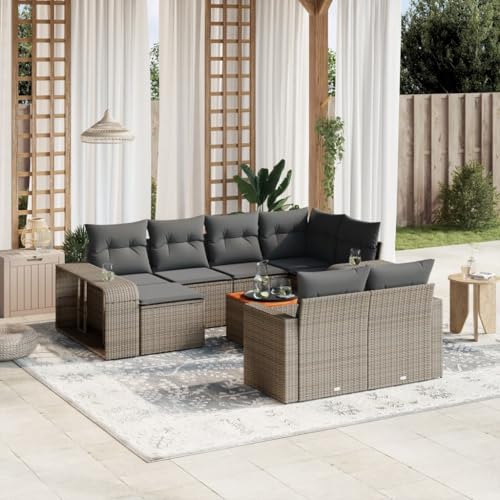 SDWEHO7 11er-Set Gartenmöbel, Outdoor Sitzgruppe mit Auflagen & Tisch, Balkonmöbel Balkonset Terrassenmöbel Garten Lounge Set, Grau Poly Rattan SDWEHO7 11er-Set Gartenmöbel, Outdoor Sitzgruppe mit Auflagen & Tisch, Balkonmöbel Balkonset Terrassenmöbel Garten Lounge Set, Grau Poly Rattan von SDWEHO7