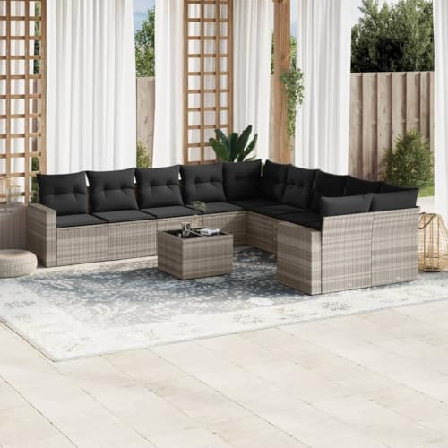 SDWEHO7 11er-Set Gartenmöbel, Outdoor Sitzgruppe mit Auflagen & Tisch, Balkonmöbel Balkonset Terrassenmöbel Garten Lounge Set, Hellgrau Poly Rattan SDWEHO7 11er-Set Gartenmöbel, Outdoor Sitzgruppe mit Auflagen & Tisch, Balkonmöbel Balkonset Terrassenmöbel Garten Lounge Set, Hellgrau Poly Rattan von SDWEHO7